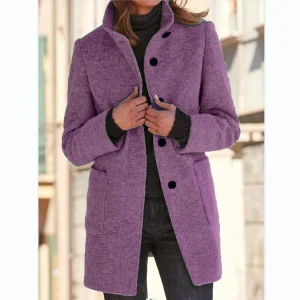 Vintora™ | Violet | Veste d'hiver rétro à manches longues avec boutons et col montant