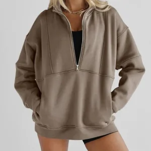 SELENA - Pull en molleton à fermeture éclair et col Henley