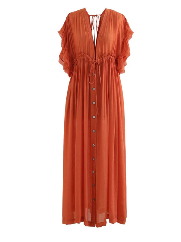 Beaumama robes longue grossese enceinte shooting volants coulisse taille boutonnage femme enceinte – Image 8