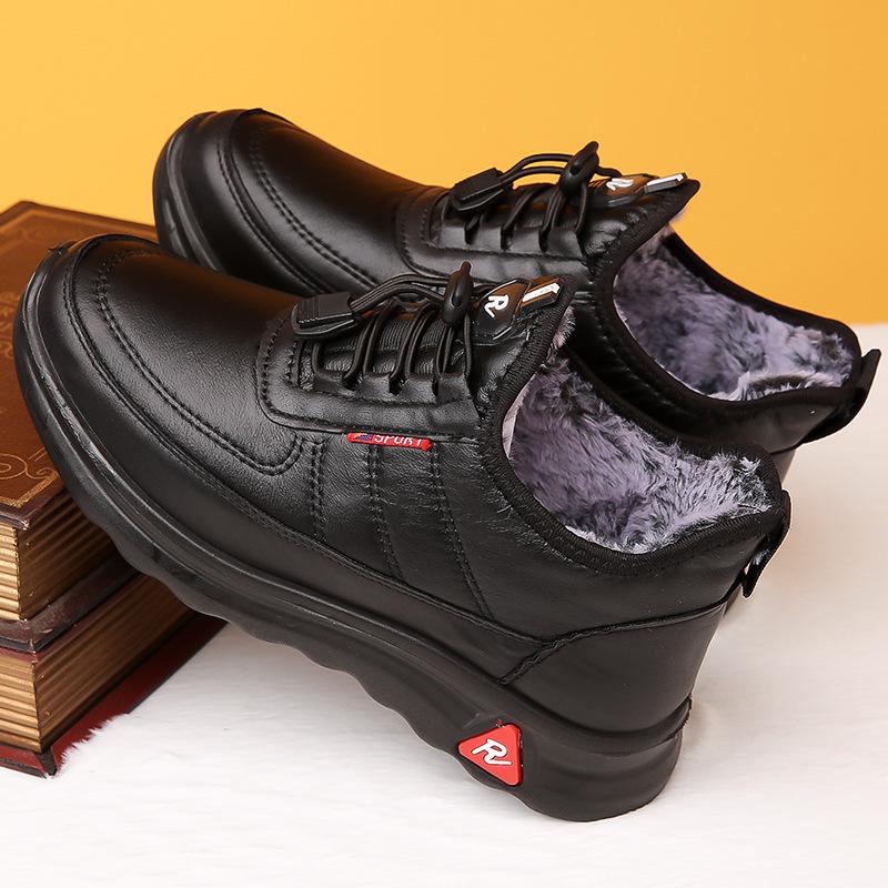 Chaussures d’hiver en cuir imperméables doublées polaire antidérapantes pour homme – Image 2