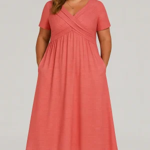 AMANDINE | Robe Midi Plissée à Col V – Affine la Taille