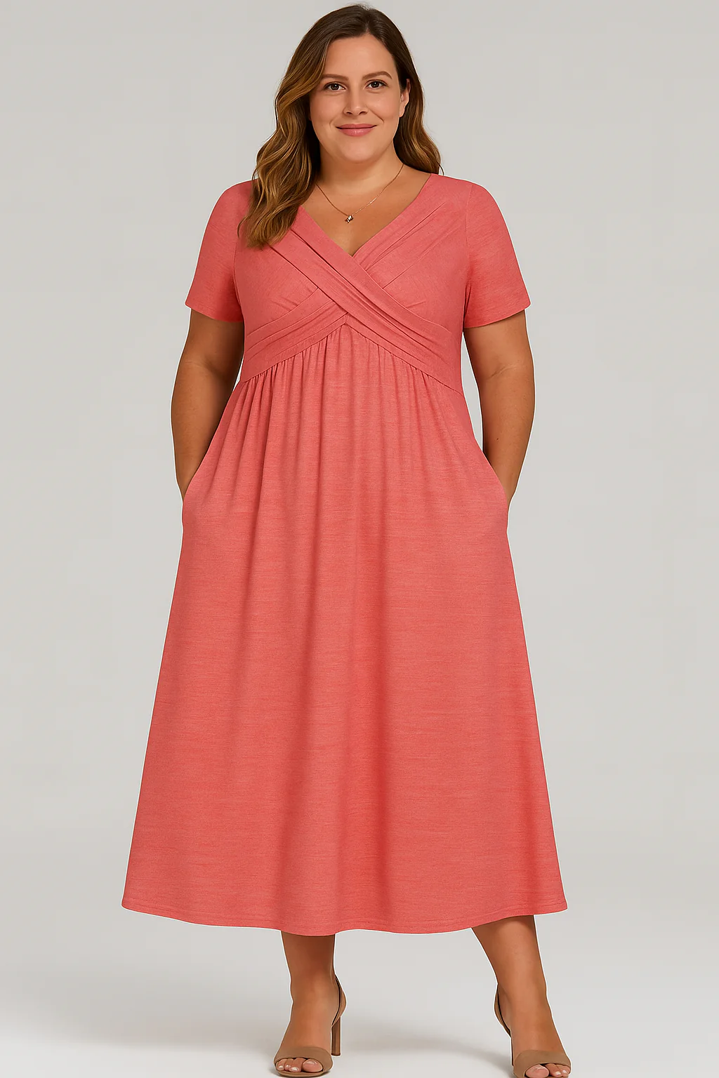 AMANDINE | Robe Midi Plissée à Col V – Affine la Taille