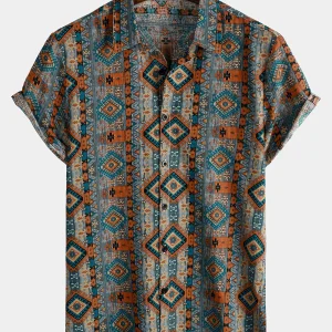 Chemise à manches courtes vintage rétro décontractée pour hommes