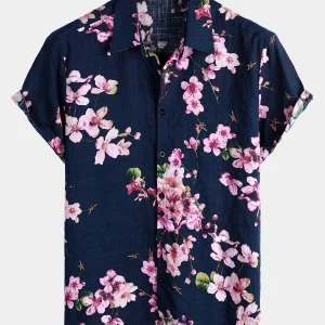 Chemise à manches courtes à imprimé floral pour hommes