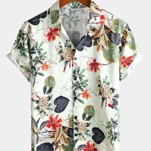 Chemise à manches courtes en coton à imprimé floral pour hommes