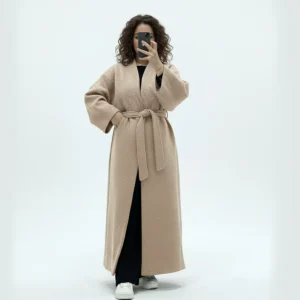 Manteau long en laine avec ceinture ref:Ma 2518, évasé style laine coupe ample et élégante