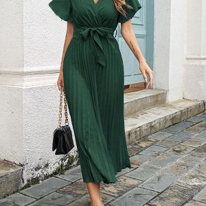 Beaumama robe longue de grossesse Élégant fPlissé ceinture femme enceinte