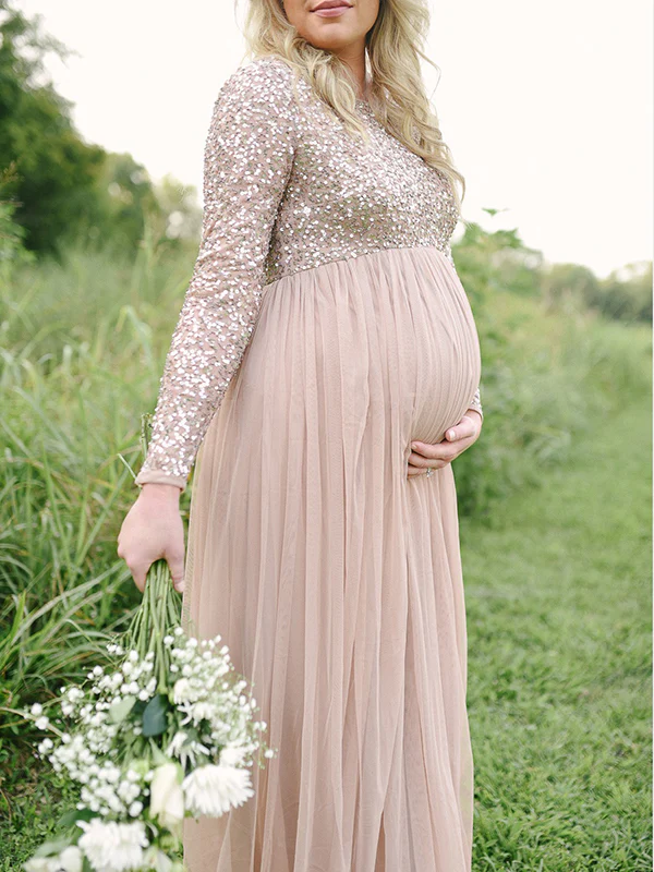 Beaumama robes shooting longue grossesse chic brillante paillette bouffante tutu femme enceinte