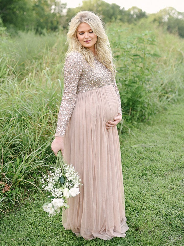 Beaumama robes shooting longue grossesse chic brillante paillette bouffante tutu femme enceinte – Image 3