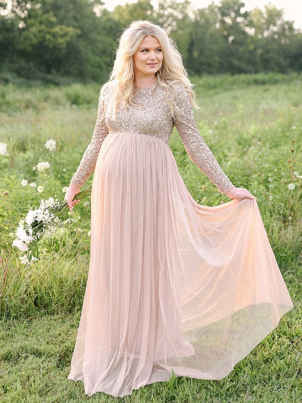 Beaumama robes shooting longue grossesse chic brillante paillette bouffante tutu femme enceinte – Image 4