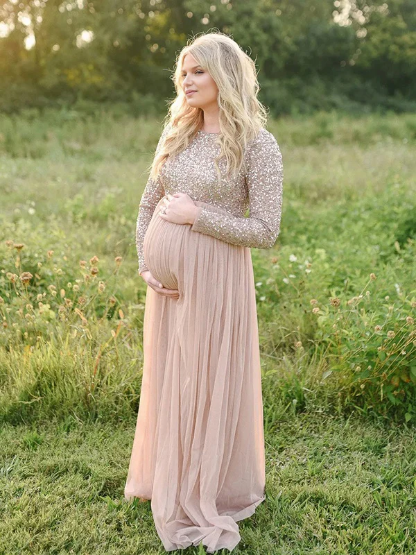 Beaumama robes shooting longue grossesse chic brillante paillette bouffante tutu femme enceinte – Image 5