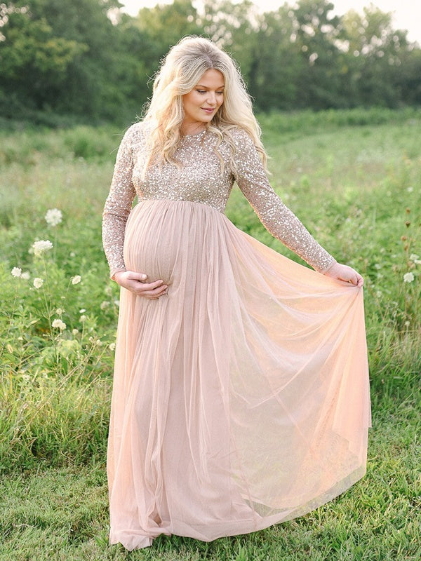Beaumama robes shooting longue grossesse chic brillante paillette bouffante tutu femme enceinte – Image 6