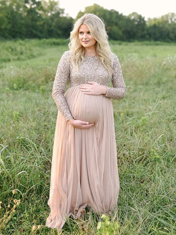 Beaumama robes shooting longue grossesse chic brillante paillette bouffante tutu femme enceinte – Image 7