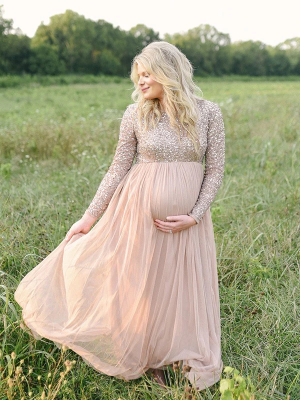 Beaumama robes shooting longue grossesse chic brillante paillette bouffante tutu femme enceinte – Image 8