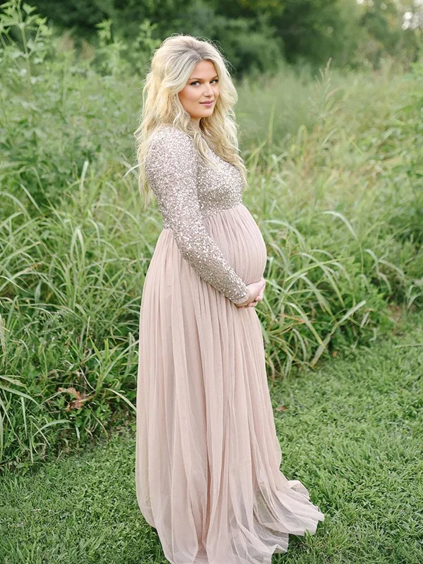 Beaumama robes shooting longue grossesse chic brillante paillette bouffante tutu femme enceinte – Image 9