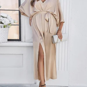 Beaumama robes longue grossesse cérémonie soirée ceinture fendu le côté dos nu fluide élégant femme enceinte