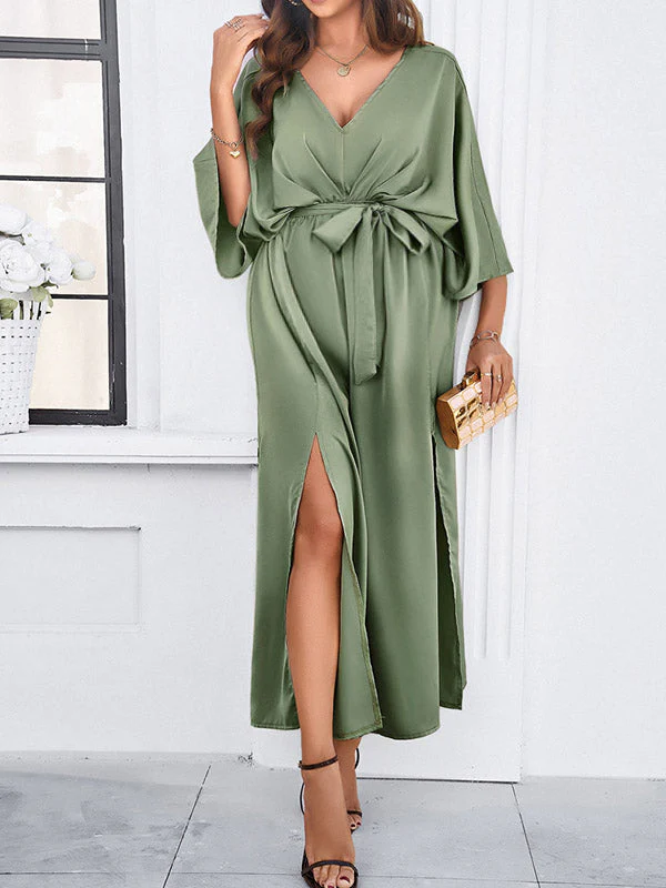 Beaumama robes longue grossesse cérémonie soirée ceinture fendu le côté dos nu fluide élégant femme enceinte – Image 4