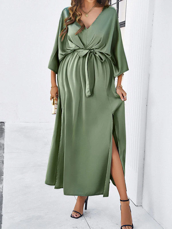 Beaumama robes longue grossesse cérémonie soirée ceinture fendu le côté dos nu fluide élégant femme enceinte – Image 5