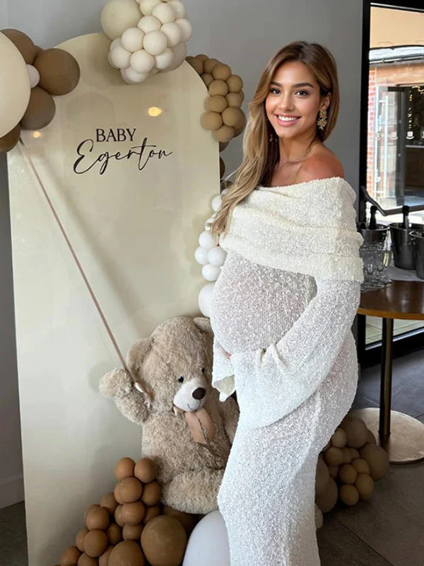 Beaumama robe longue grossesse élégant enceinte shooting vacances crochet tricot poilu plissé moulante femme enceinte – Image 9