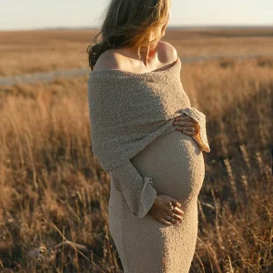 Beaumama robe longue grossesse élégant enceinte shooting vacances crochet tricot poilu plissé moulante femme enceinte