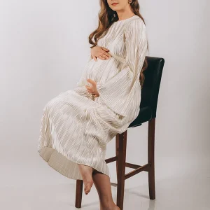 Beaumama robe shooting longue grossesse plissé ceinture manches trompette photo élégant femme enceinte