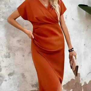 Beaumama robe mi-longue grossesse élégant base v-cou cérémonie fendu le côté boutonnage plissé moulante femme enceinte