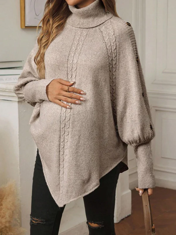 Beaumama pulls grossesse casual tous les jours rugueux tricot torsadé boutonnage irrégulier femme enceinte – Image 2