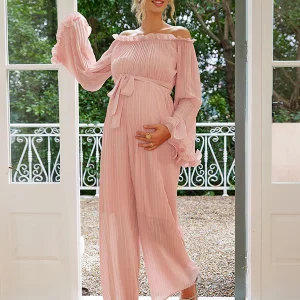 Beaumama combinaisons grossesse ruchés froncées ceinture manches trompette élégant femme enceinte