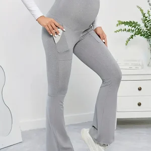 Beaumama pantalons grossesse casual confortable unicolore bootcut évasé Poches moulante leggings femme enceinte
