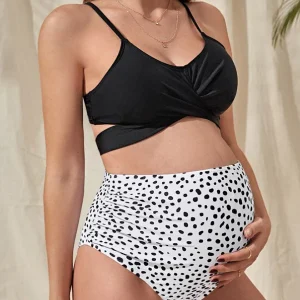 Beaumama maillot de bain deux pièces grossesse pois croisé dos nœud papillon plage femme enceinte