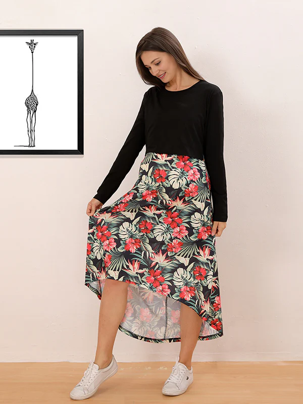 Beaumama robes mi-longue grossesse imprimé fleurie court devant longue derriere style maison femme enceinte – Image 3