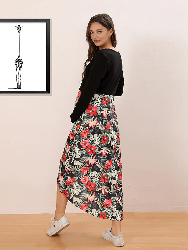 Beaumama robes mi-longue grossesse imprimé fleurie court devant longue derriere style maison femme enceinte – Image 5