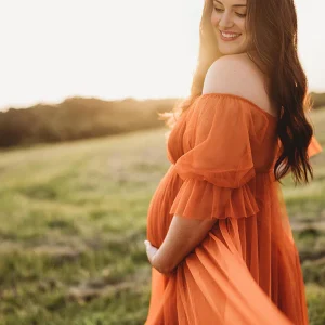 Beaumama robes photo longue grossesse élégant bohème épaule dénudée bouffante tutu queue trapèze fluide femme enceinte