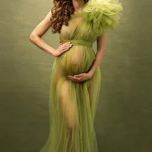 Beaumama robes photo longue grossesse tulle bouffante tutu transparent asymétrique queue ceinture femme enceinte