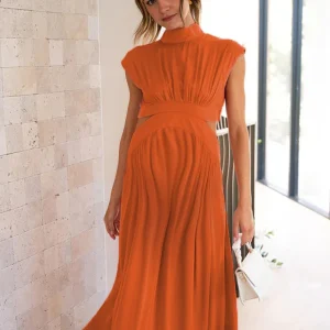 Beaumama robe longue maternité à découpe taille col montant élégant femme enceinte