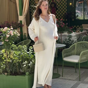 Beaumama robe longue grossesse casual chic costume deux pièces strap gilets en maille femme enceinte