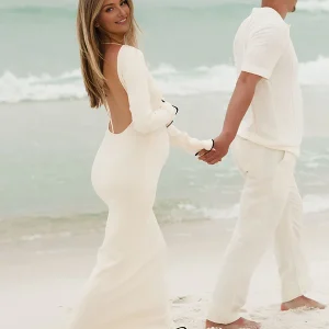 Beaumama robe shooting longue grossesse vacances chic dos nu volants moulante femme enceinte