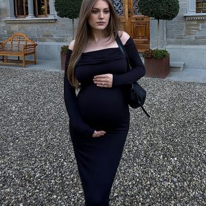 Beaumama robe longue grossesse élégant chic cérémonie épaule dénudée sirene moulante femme enceinte