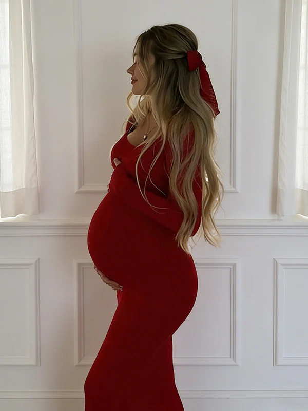 Beaumama robe longue grossesse élégant chic moulante bordeaux tous les jours femme enceinte – Image 4