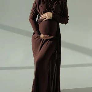 Beaumama robes shooting longue grossesse chic cérémonie nœud plissé fluide femme enceinte