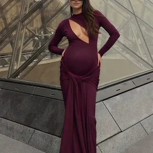 Beaumama robe longue grossesse chic cocktail nœud fluide découpe moulante femme enceinte