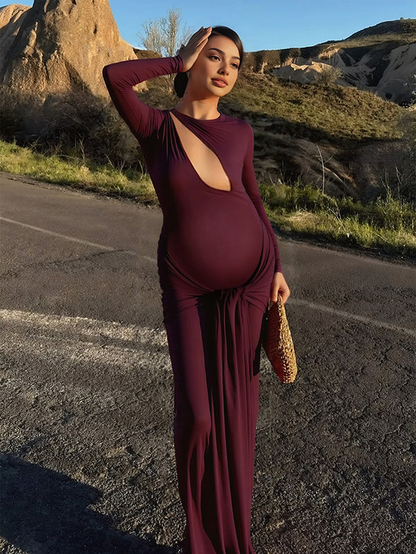 Beaumama robe longue grossesse chic cocktail nœud fluide découpe moulante femme enceinte – Image 4