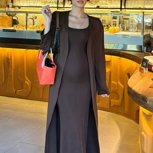 Beaumama robe longue gilets en maille grossesse simple costume deux pièces spaghettiträger femme enceinte