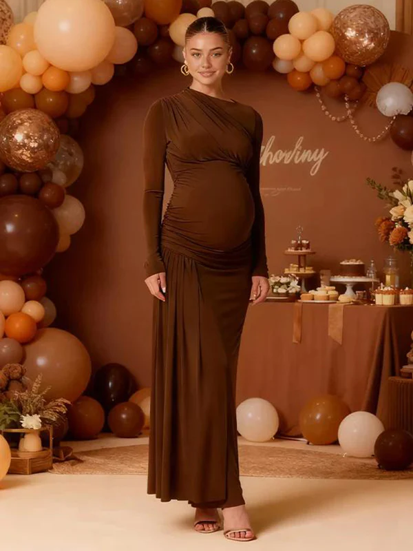 Beaumama robe longue grossesse chic cocktail cérémonie plissé fluide femme enceinte – Image 2