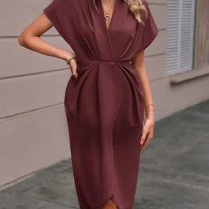 Beaumama robe mi-longue basique  grossesse plissé fendu le côté irrégulier trapèze femme enceinte