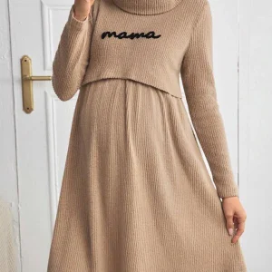 Beaumama robe allaitement mi-longue grossesse casual lettres trapèze femme enceinte