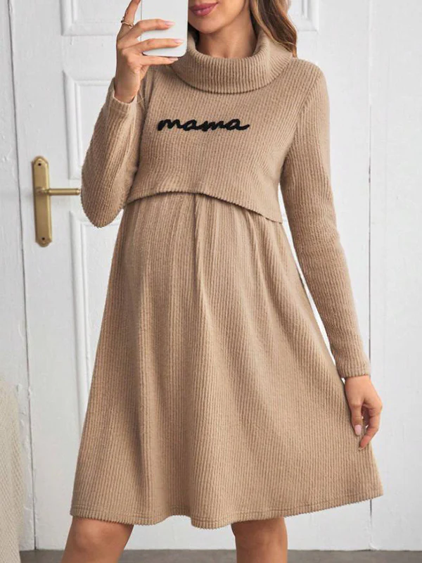 Beaumama robe allaitement mi-longue grossesse casual lettres trapèze femme enceinte – Image 2