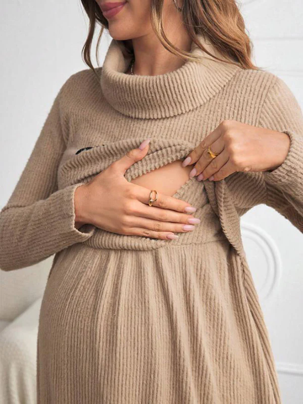 Beaumama robe allaitement mi-longue grossesse casual lettres trapèze femme enceinte – Image 3