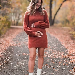 Beaumama robe pulls courte grossesse casual simple crochet tricot moulante femme enceinte