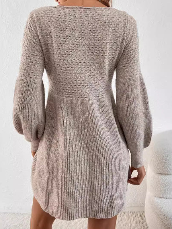 Beaumama robe pulls courte grossesse casual travail crochet tricot trapèze manchon de lanterne femme enceinte – Image 5
